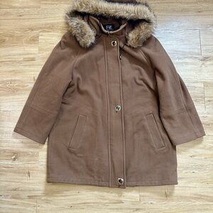 FS Limited WOOL Dressy Peacoat Coat Long Brown XL  Women’s Faux Fur Hood Jacket